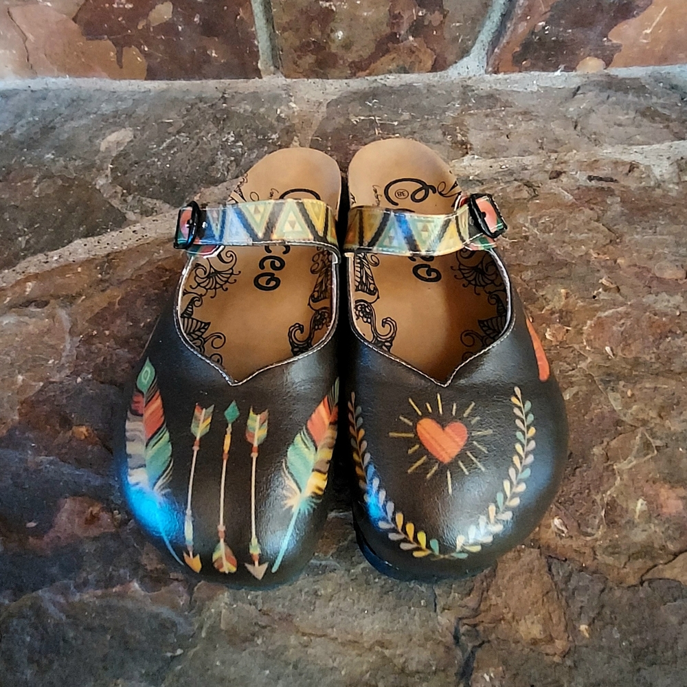 Black and Red Handcrafted Mules with Open Back